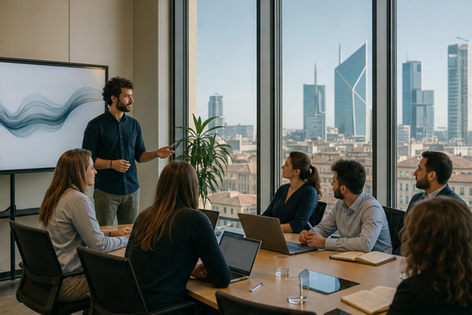 Team aziendale durante un corso di intelligenza artificiale a Milano
